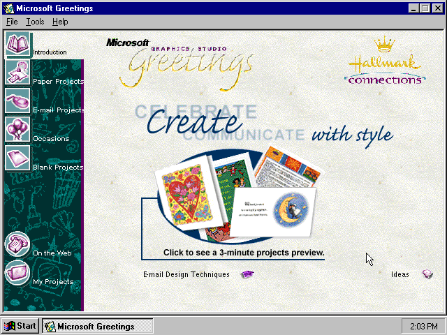 Microsoft Greetings 99 - Menu
